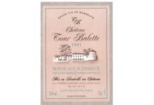 « Château Tour Balette » Bordeaux Supérieur Rouge 2001 élevé en fûts de Chêne 