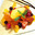Poêlée de fruits frais et fruits confits, sorbet à la mandarine