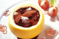 Soupe de Chocolat Chaud aux Lychees, Pomelos et Confit de Rose
