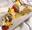Brochettes de porc aux petits légumes, crème de pois chiches