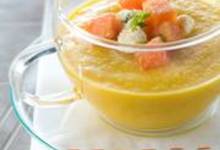 Crème froide de carotte et papaye, ciboulette et muscade