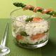 Verrine crabe-asperges au saumon fumé et son gressin d’asperge
