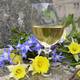 verre sur le pont avec fleurs
