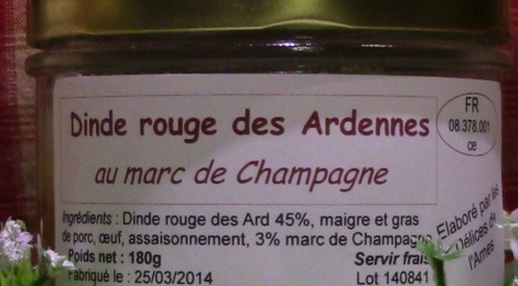 Terrine de dinde rouge des Ardennes au marc de champagne