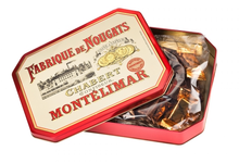 Boîte métal Dominos de Nougat de Montélimar tendre enrobés chocolat noir et lait-orange