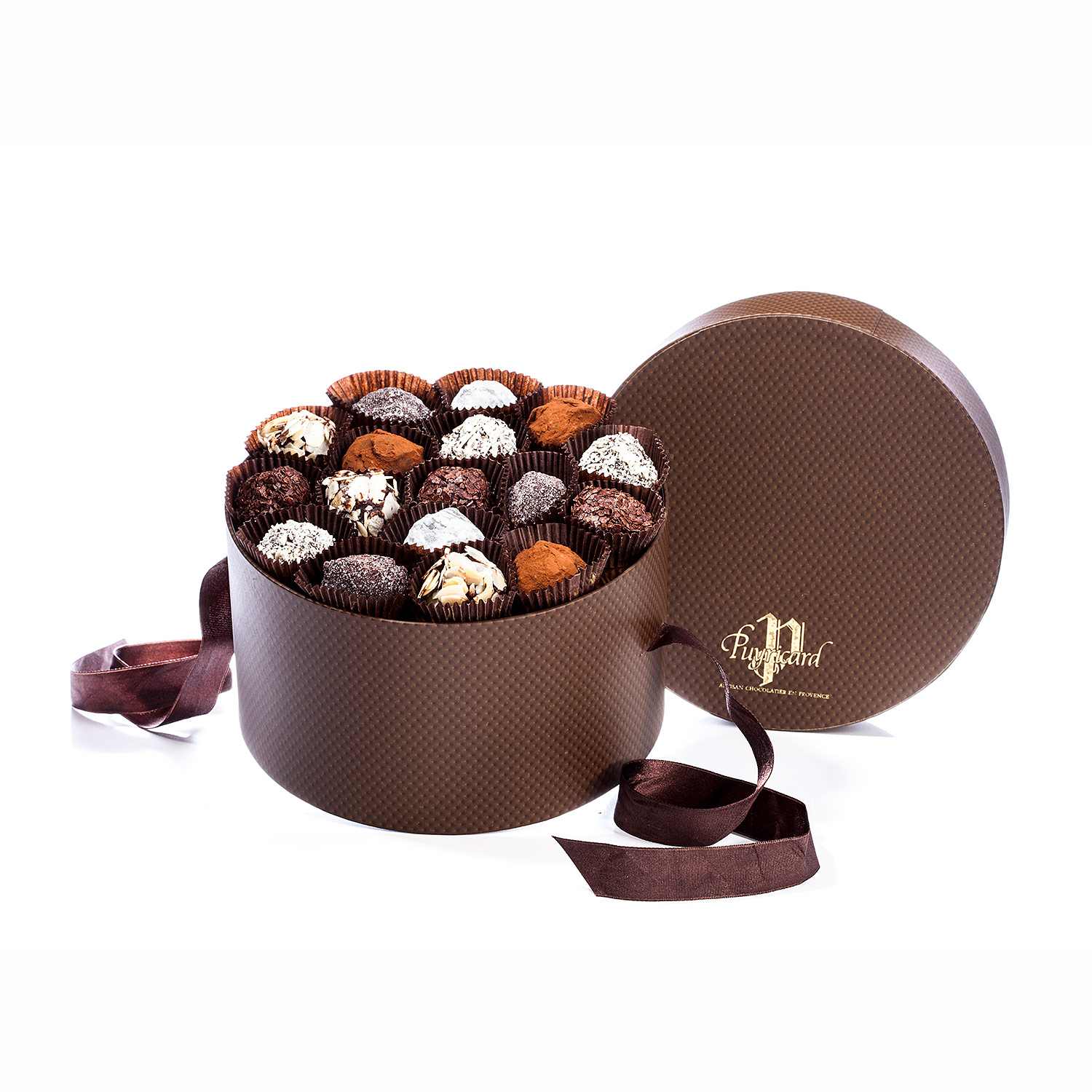 Boîte Chapeau de 280g de truffes en chocolat - Chocolaterie de Puyr