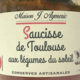 Conserverie Aymeric. Saucisse de Toulouse aux légumes du soleil