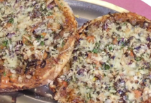 pizzas aux pleurotes sur lit d'Ail des Ours d'Alsace