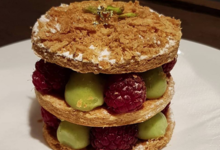 millefeuille crème pistache et framboises