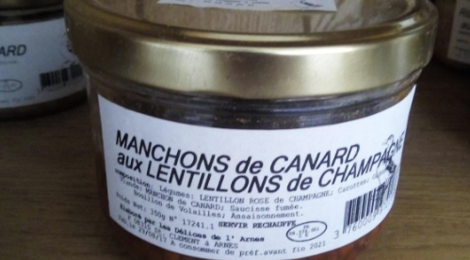 Les délices de l'Arnes. Canard Manchons aux Lentillons.