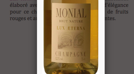 Champagne Monial. Lux Aerterna Blanc de blancs