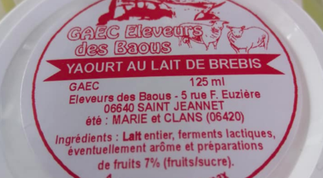 Gaec Eleveurs des Baous. Yaourt au lait de brebis